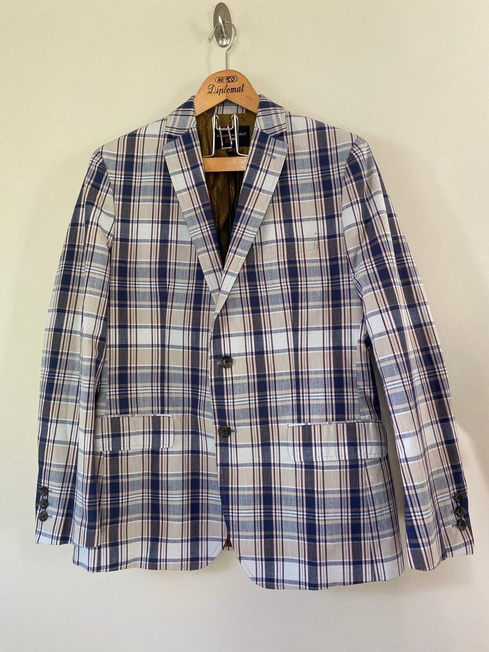Banana Republic Mad Men Blazer 40 R Classic Fit Cotton Plaid Jacket Sport Coat